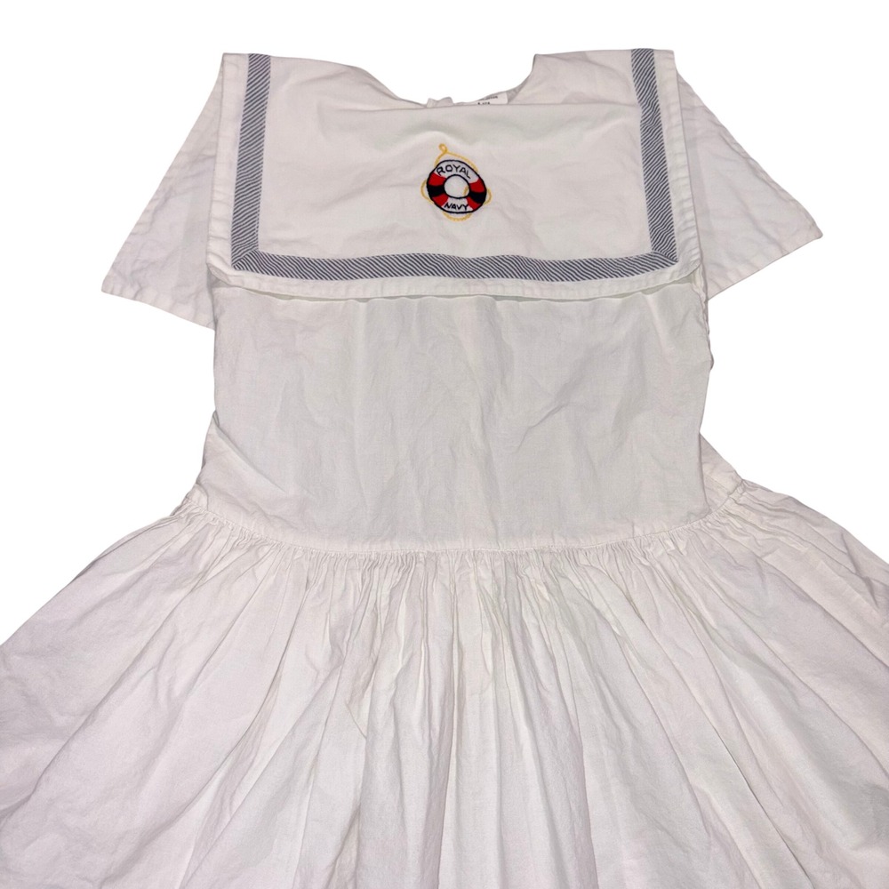 Vintage Sailor Nautical Dress Girls 8 White Strasburg Lace Heirloom Collection
